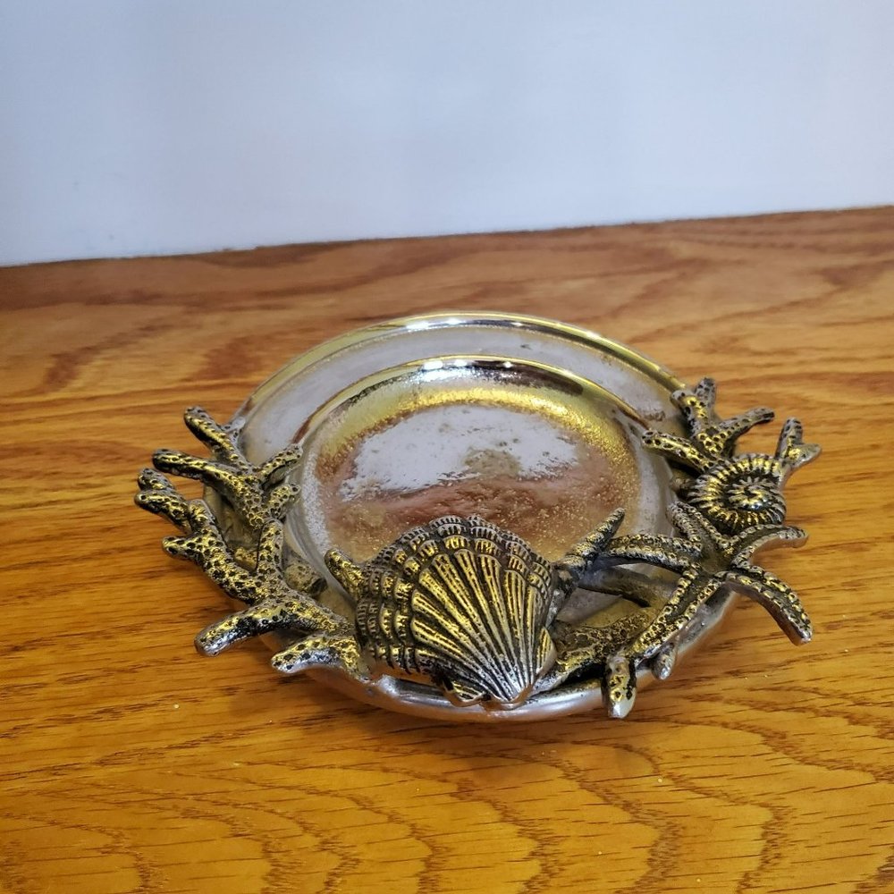 Mud Pie Coral Wine Coaster, Metal Sea Shell Dish, Trinket Dish, Beachy, Coastal